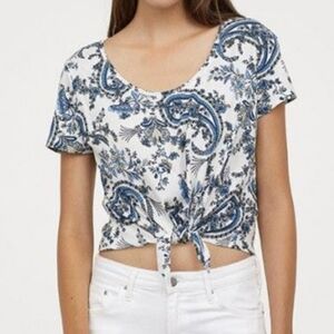 H&M paisley tie front crop top size S